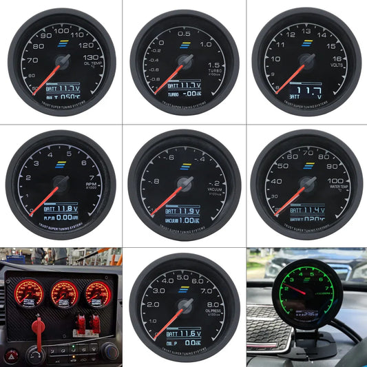 2.5 Inch 7 Color Turbo Boost Gauge Car Multi LCD Digital Display