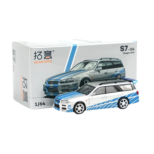 XCARTOYS POPRACE 1/64 Microalloy model Silver Stagea R34 Blue pattern