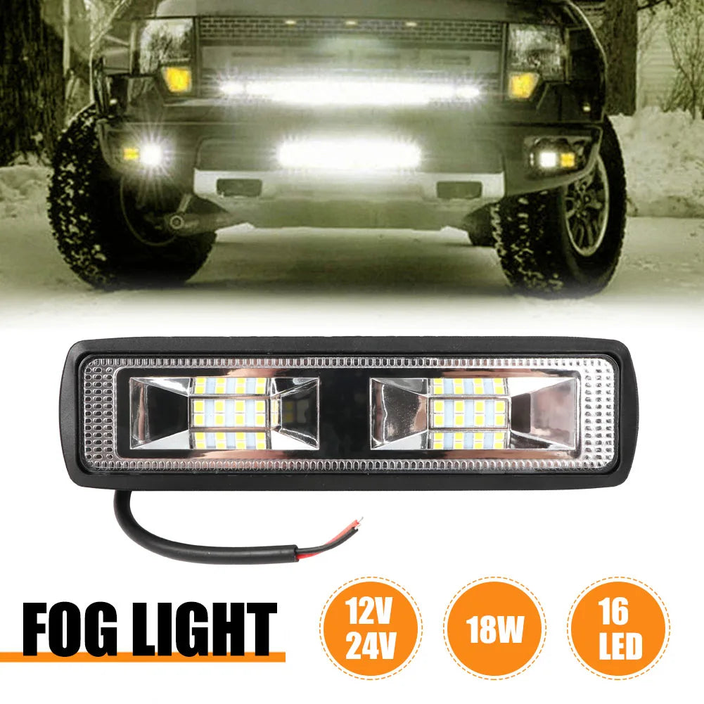 2X 18W 12V 16LED Work Light Bulb Spot Beam Bar Car SUV Off Road