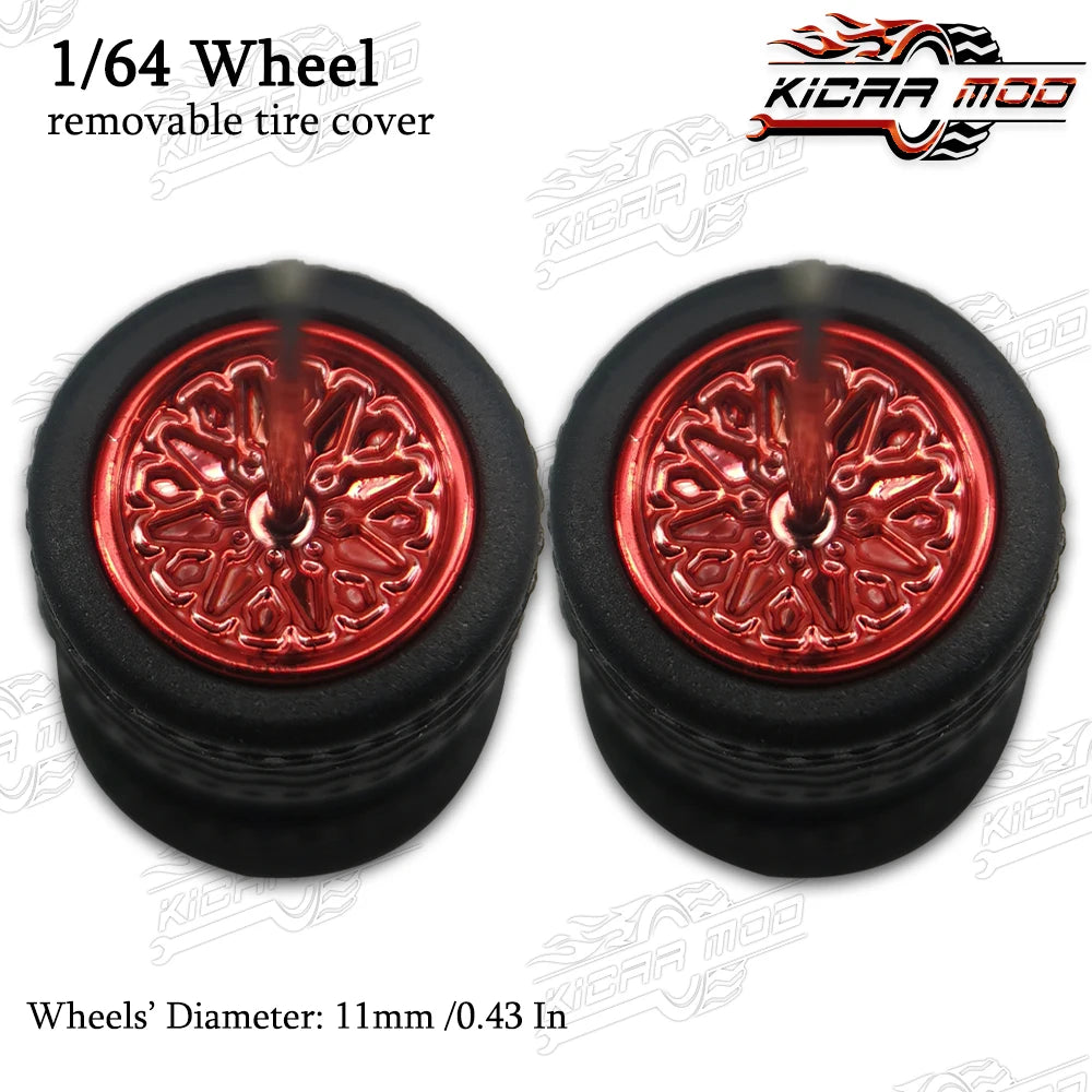 1/64 Model Car Wheels with Rubber Detachable Tires Closed Spoke 2