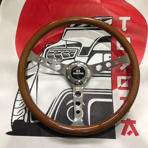 15Inch Classic Real Wood MOMO Steering Wheel Car Rally Racing JDM MOMO