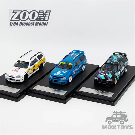 Zoom 1:64 Stagea 1Gen WC34 260RS Wagon HKS#87 Calsonic#12 Lightning#23