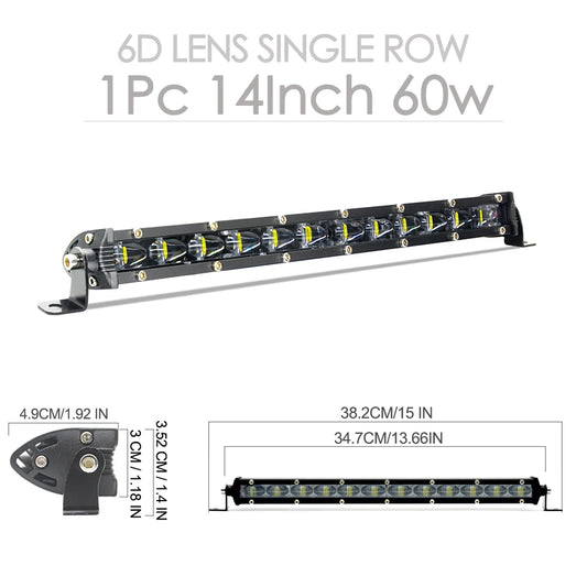 1/2PCS Super Bright LED Work Light Bar 6D Lens 14inch 60W Off Road