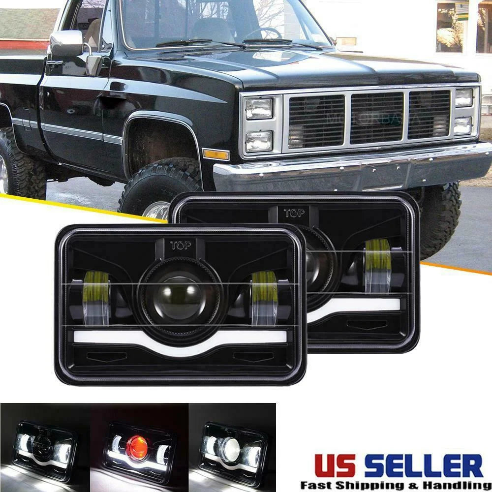 1PCS LED Headlights Hi/Lo Beam with DRL Square Work Lights Roof Light