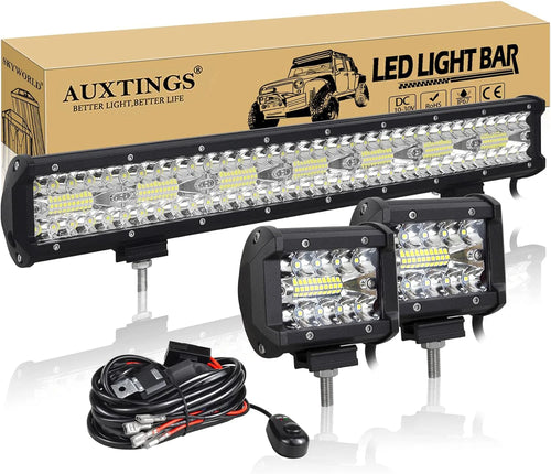 8D 9 - 23in 180W-480W Off Road LED Light Bar with 2x60W Work Light