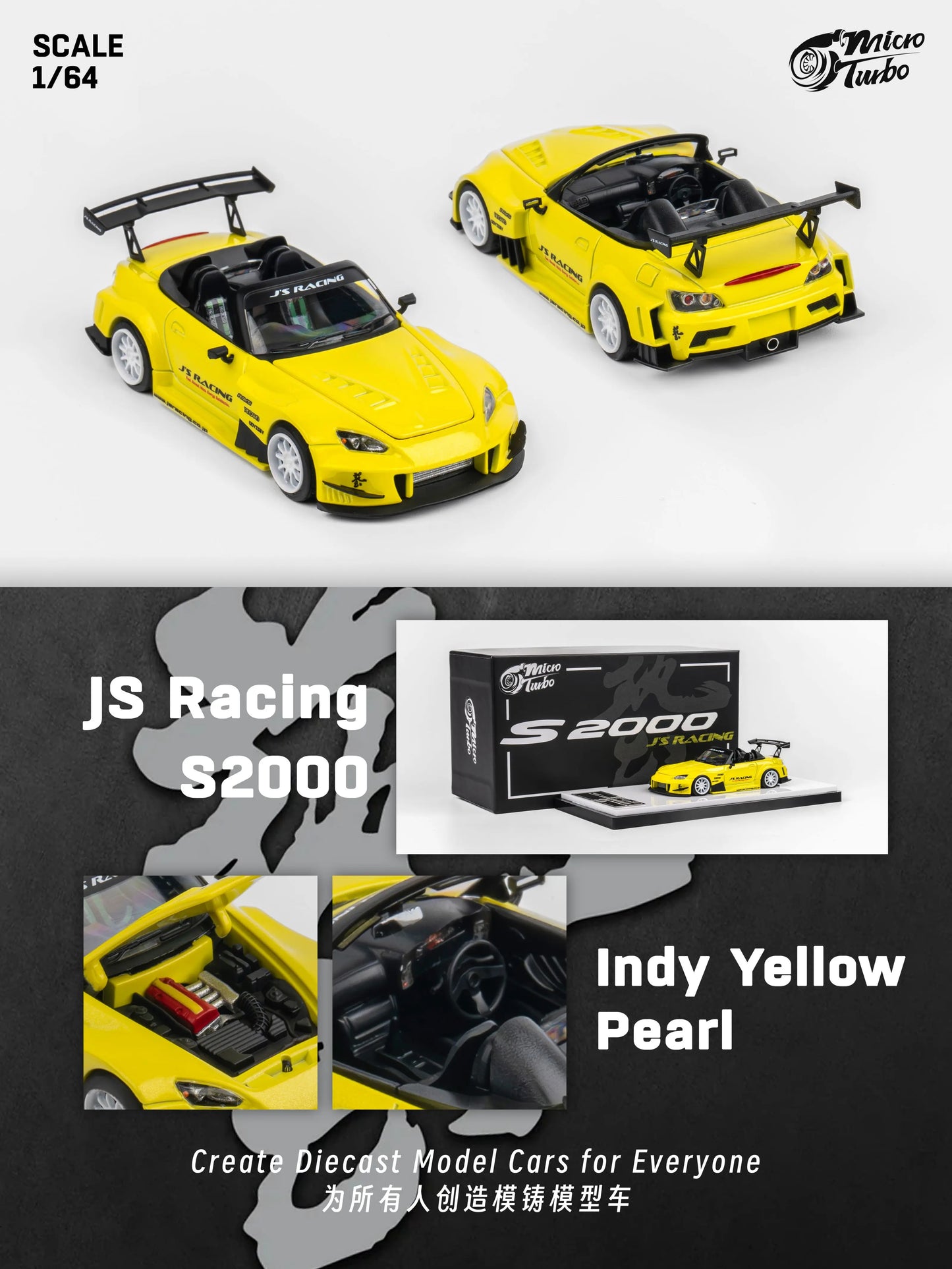 **Pre-order ** MicroTurbo MT 1:64 S2000 AP1 J's Racing Metallic Yellow