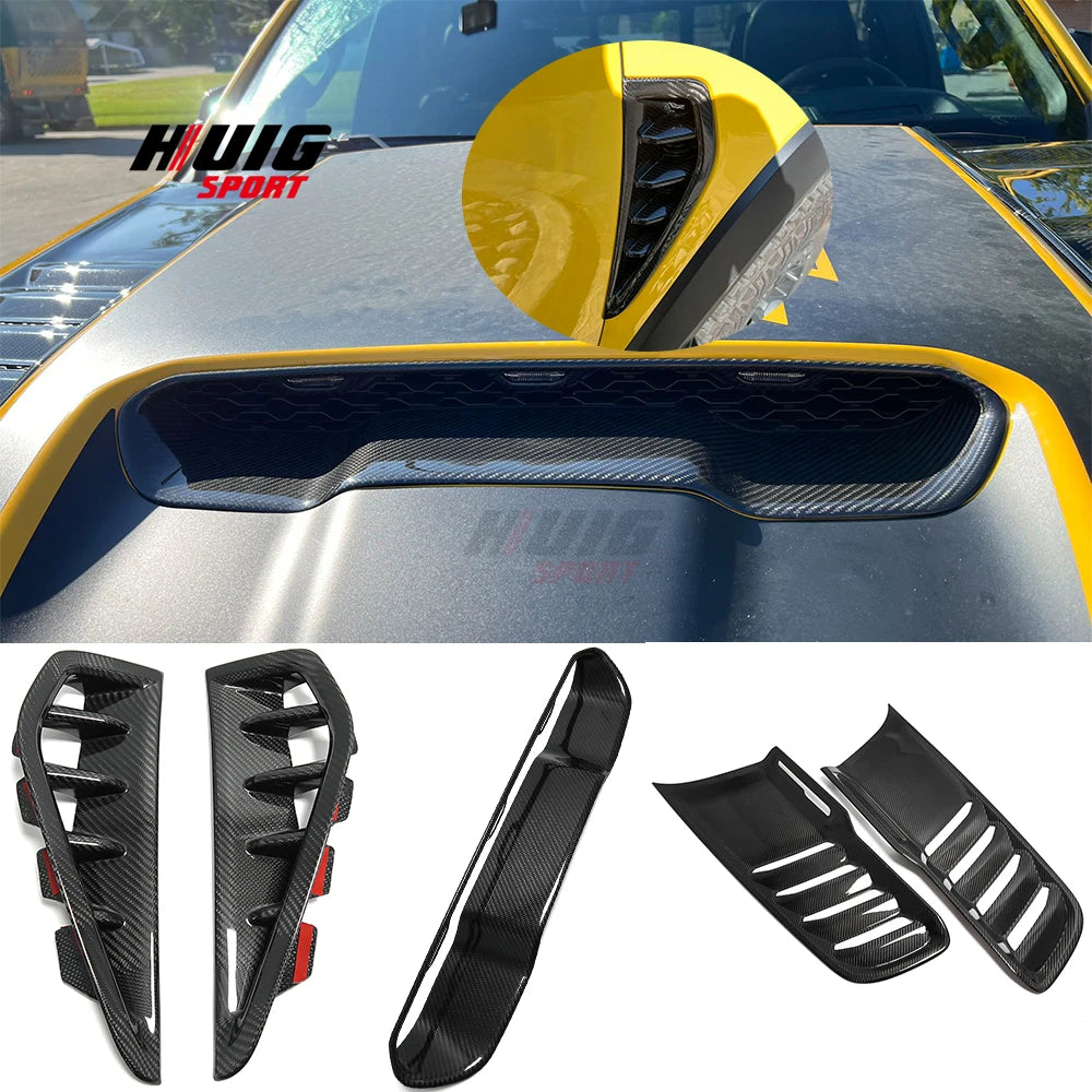 5Pcs Carbon Fiber Exterior Front Enging Hood Strip Side Fender Air