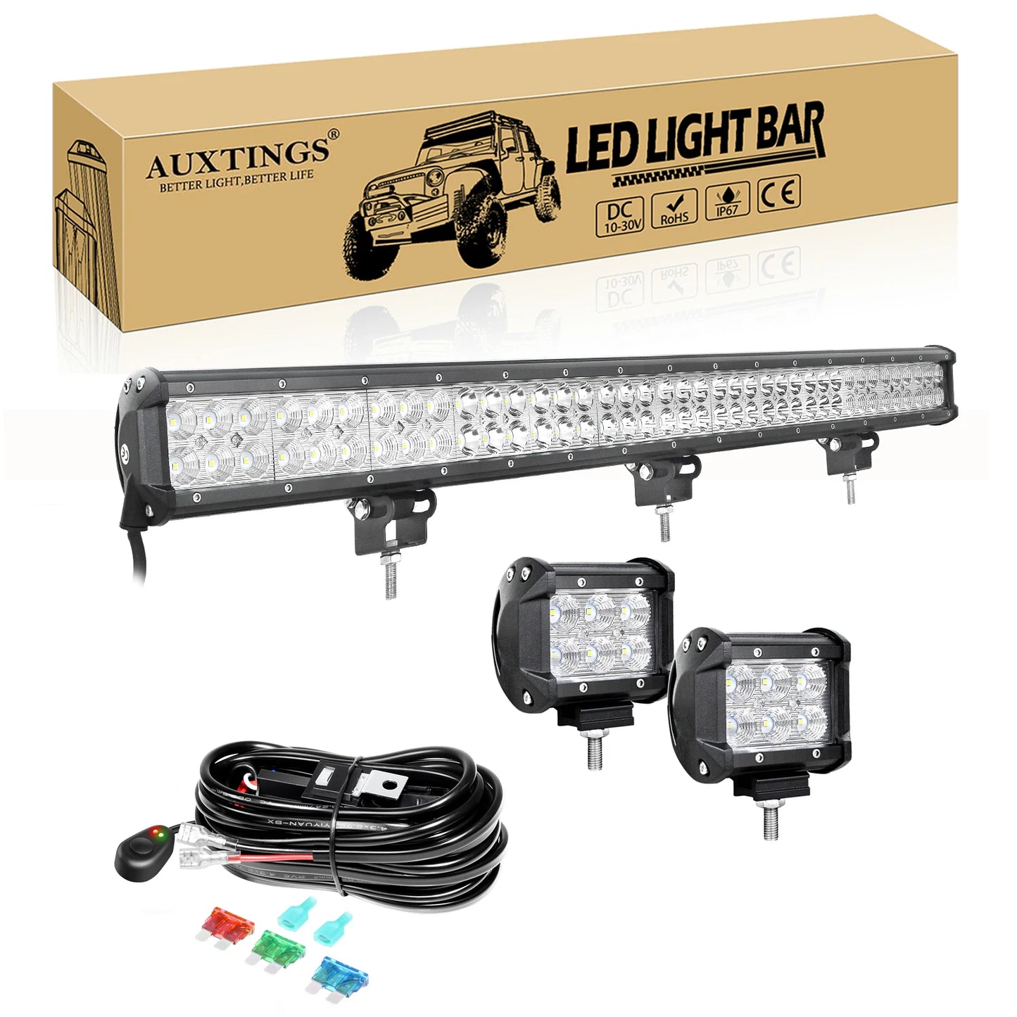 3D 20- 44in 126W-288W Off Road LED Light Bar with 2x18W Flood Work