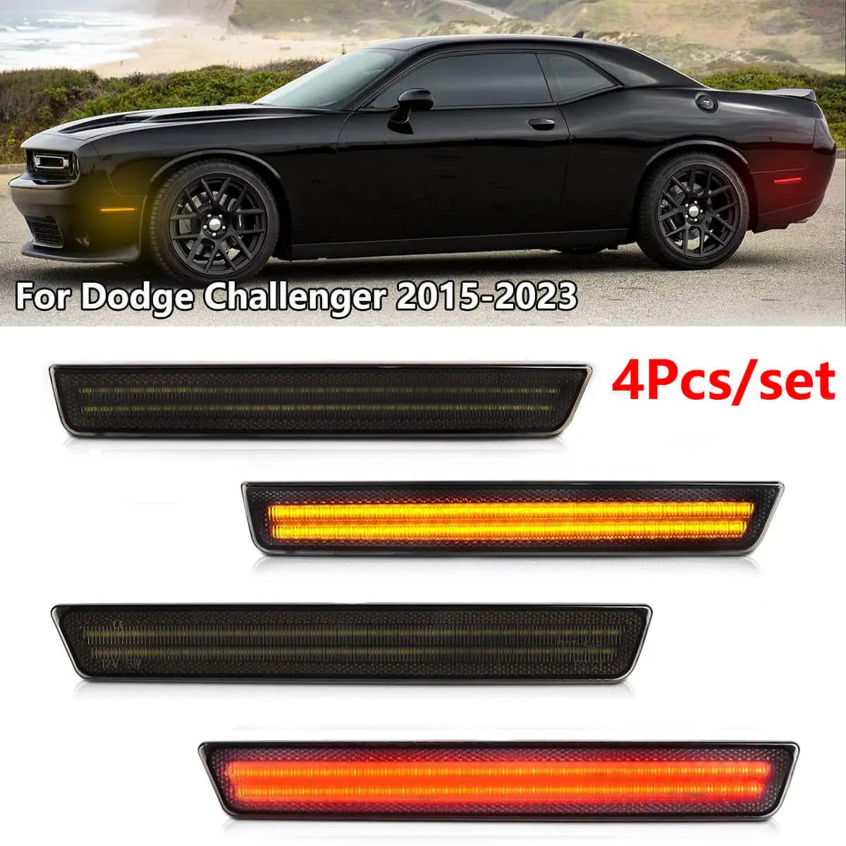 4Pcs Front Amber Rear Red Bumper LED Side Marker Light Lamp For Dodge