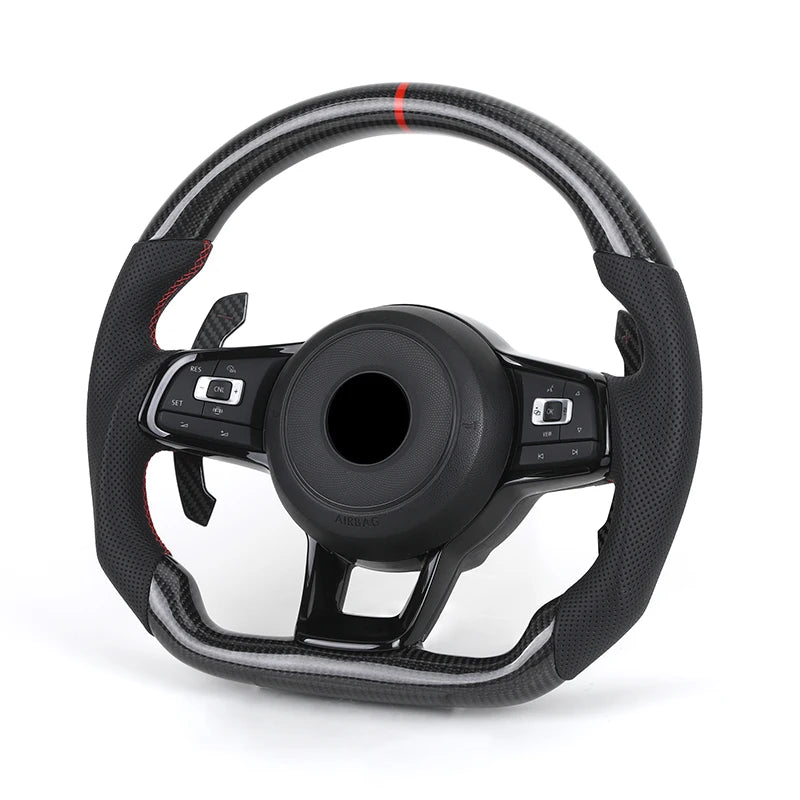 With Carbon Paddle Half Leather Carbon Fiber Steering Wheel for