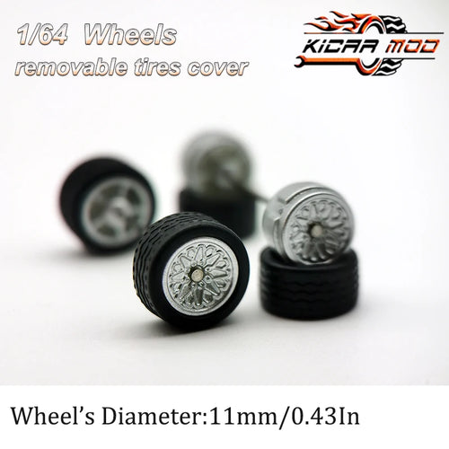 1/64 Model Car Wheels with Rubber Detachable Tires Closed Spoke 2