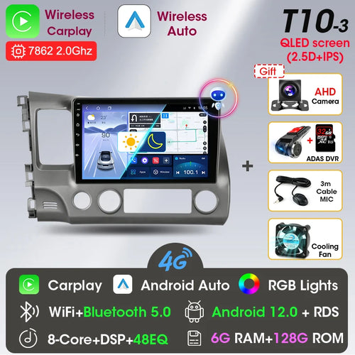 Srnubi 10" Android 12 Carplay Car Stereo Radio for Honda Civic 8 2005