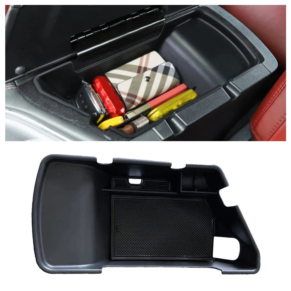 1pcs Car Center Console Organizer Tray  Black Plastic Armrest Storage