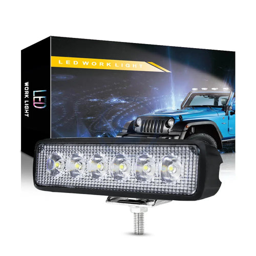 6'' 18W LED Work Spot/Flood Beam Driving Fog Offroad Light Bar Lamp