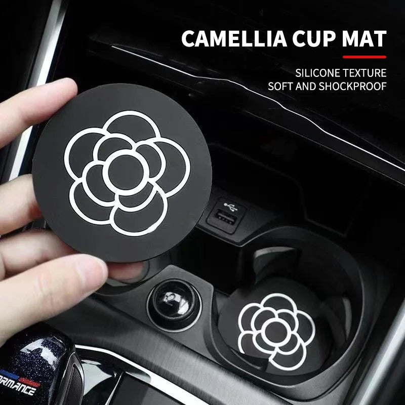 2Pcs Car Carbon Fiber Pattern Coaster Non Slip Water Cup Mat Anti-Dirt