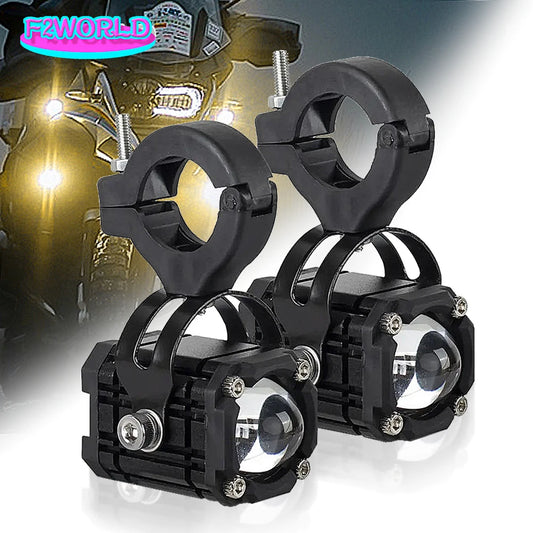 2pcs Motorcycle Spotlight Headlight LED Lens Hi/Low Beam Driving Spot