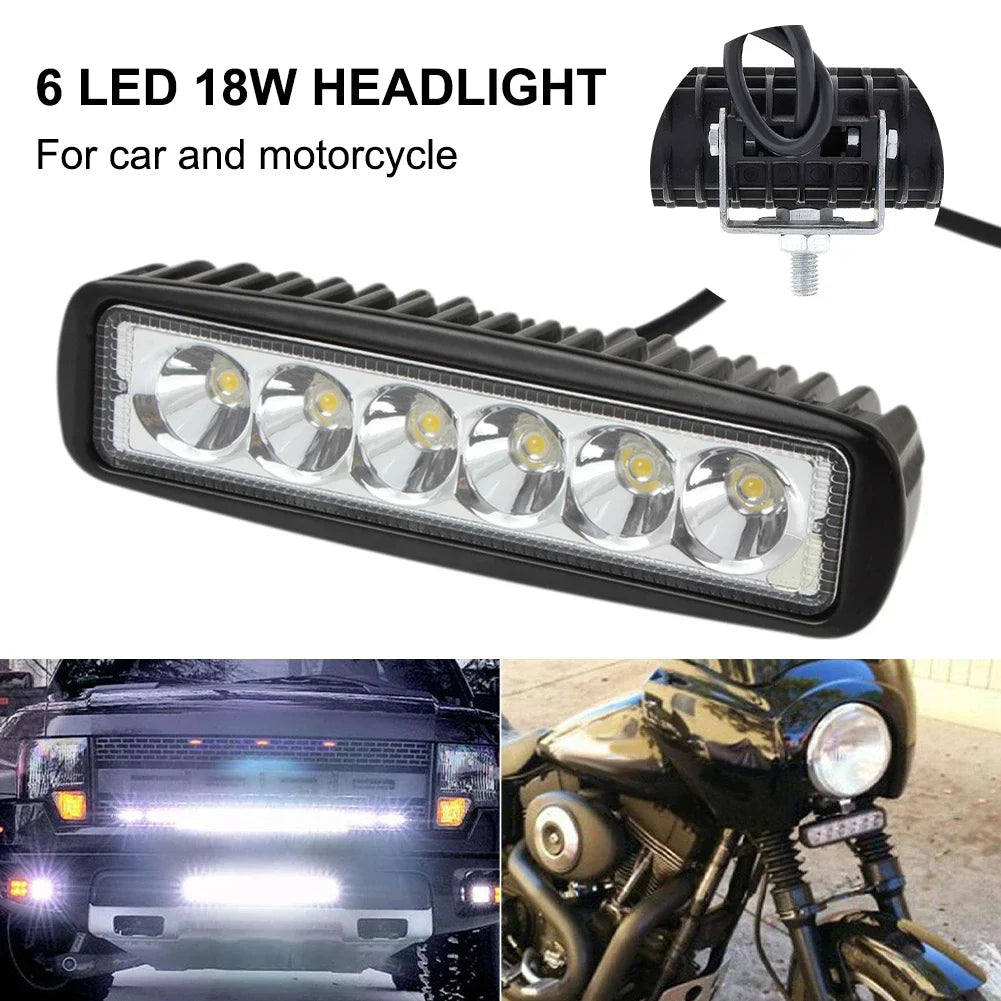 12V Car 6LED Light Bar 18W DRL Work Lights Spotlight 800LM Off-road