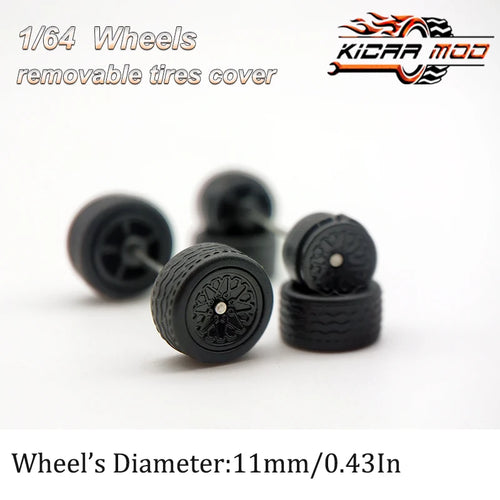 1/64 Model Car Wheels with Rubber Detachable Tires Closed Spoke 2