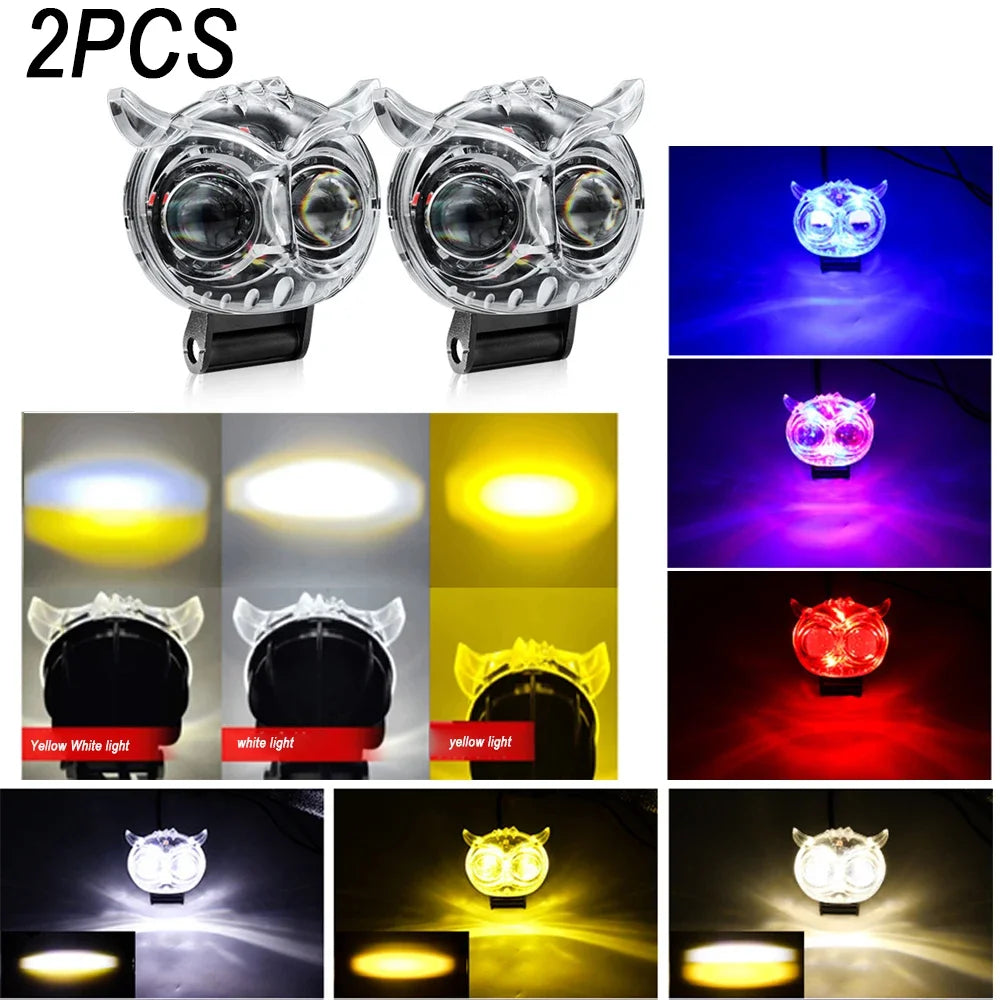 60W LED Motorcycle Headlight Work Light Owl 6000K 3500K White Yellow