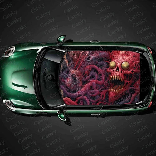 Scary Monster Design Car Roof Sticker Wrap Racing SUV Accessories