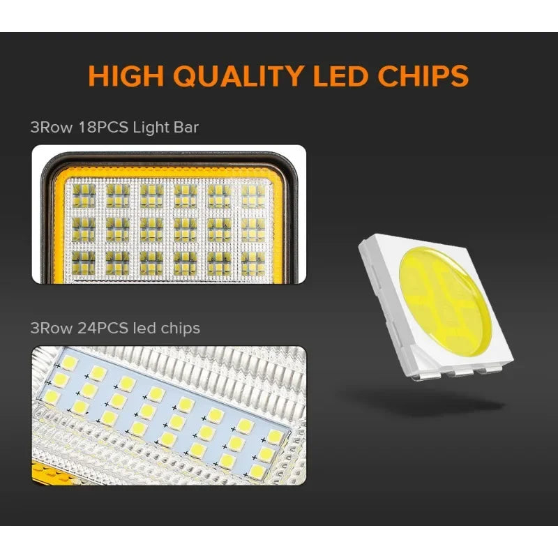 White Plus Yellow Square Round LED Light with Aperture Off-road