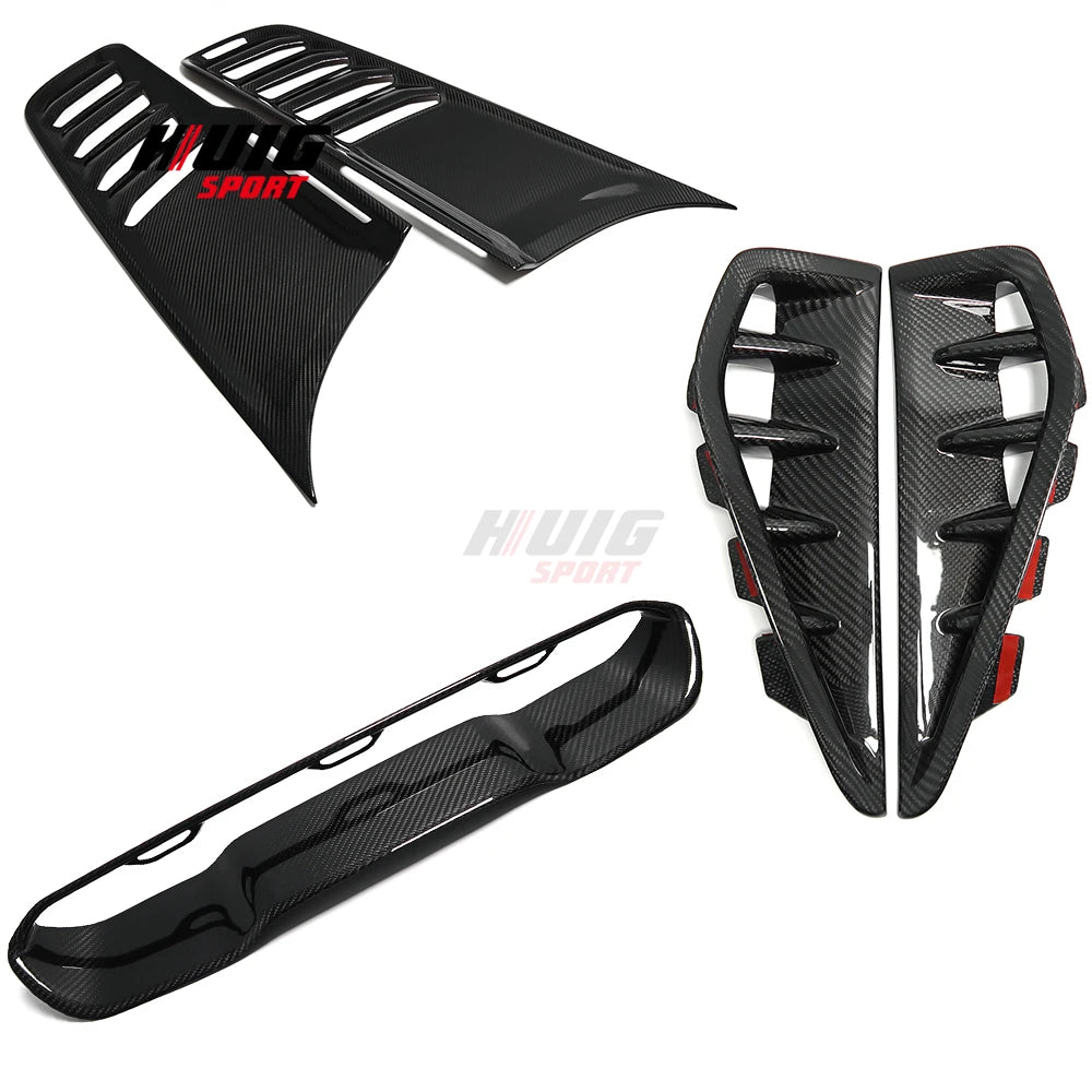 5Pcs Carbon Fiber Exterior Front Enging Hood Strip Side Fender Air