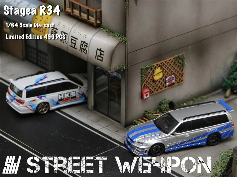 Street Weapon 1:64  STAGEA R34 Silver speed /White HKS limited499