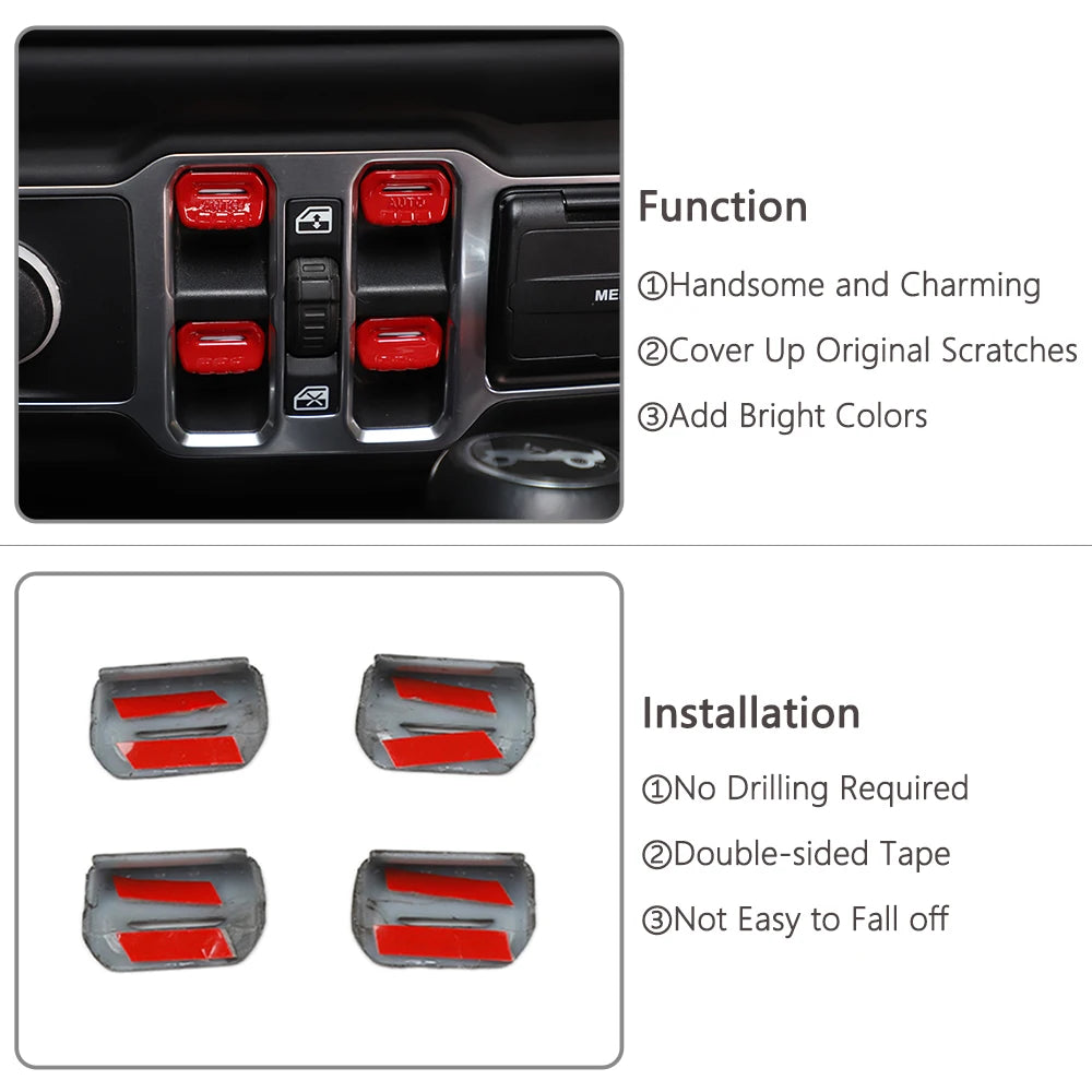 Window Lift Switch Button Decoration Cover Trim for Jeep Wrangler JL