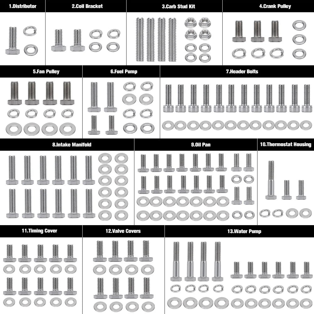 LIZHI- Small Block Stainless Engine Hex Bolt Kit For Chevy 265 283 302