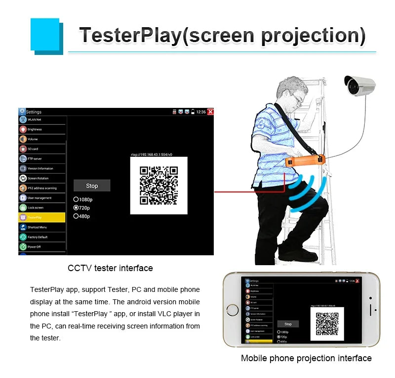 8K H.265 8 Inch HD CCTV Tester Monitor IP /8MP TVI/CVI/ AHD and CVBS