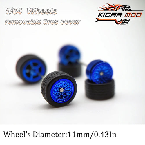 1/64 Model Car Wheels with Rubber Detachable Tires Closed Spoke 2