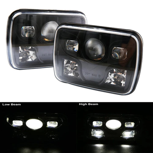 2PCS 7x6" 5x7 Inch Rectangular Sealed Beam LED Headlight With DRL For