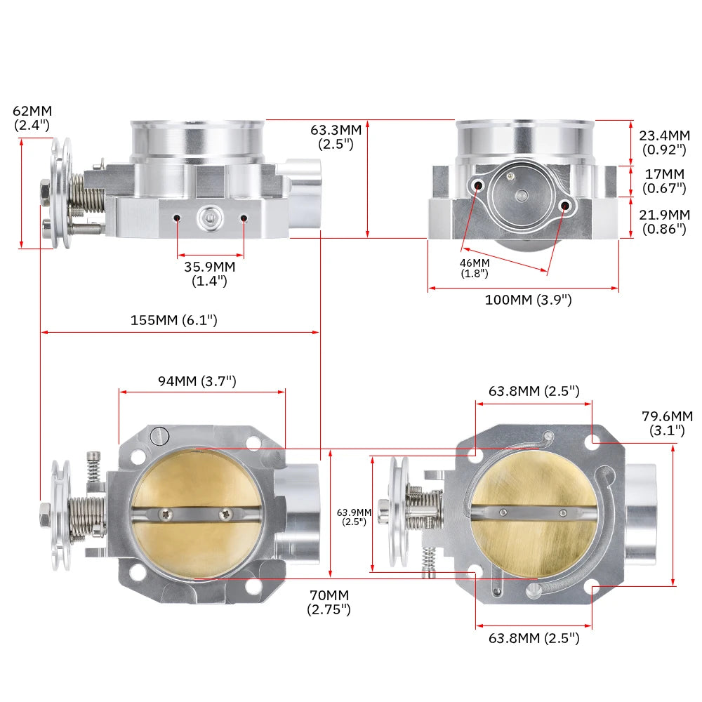 LIZHI - 70MM Throttle Body + TPS Throttle Body Position Sensor For