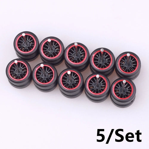 5Sets 1/64 Alloy Car Wheels With Rubber Tires Model Car Modified Parts