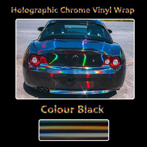 1.52X18M Stretchable Silver Holographic Chrome vinyl Wrap