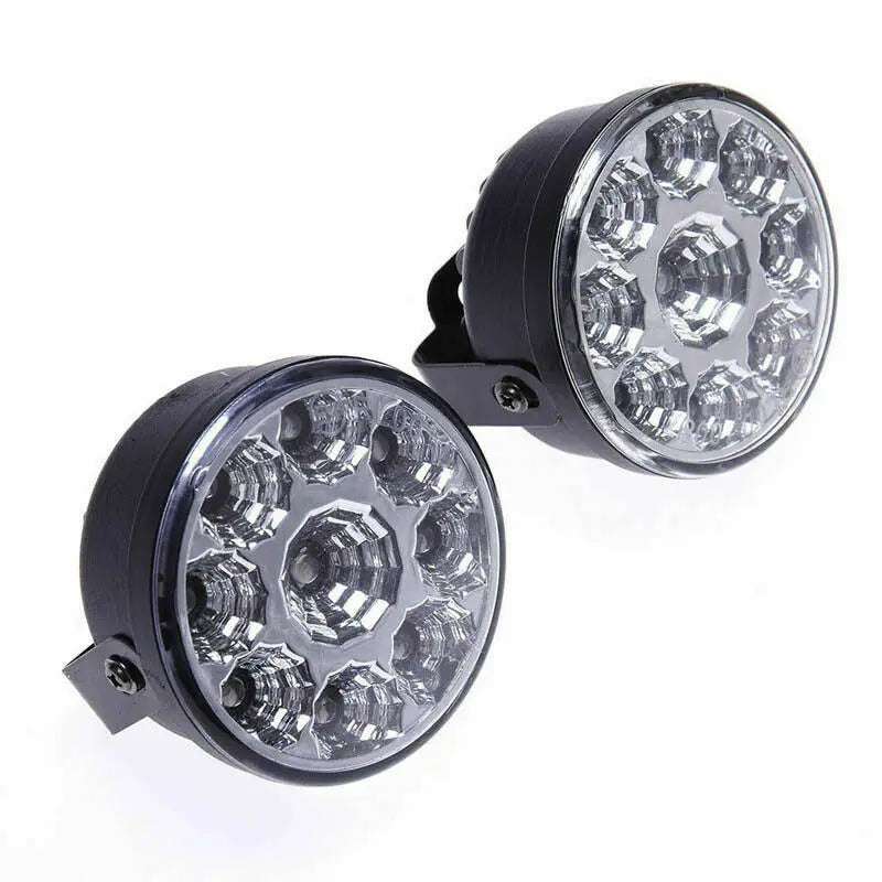 2PCS Round Daytime Running Light 9 LED Car Headlight Spot Light 12V