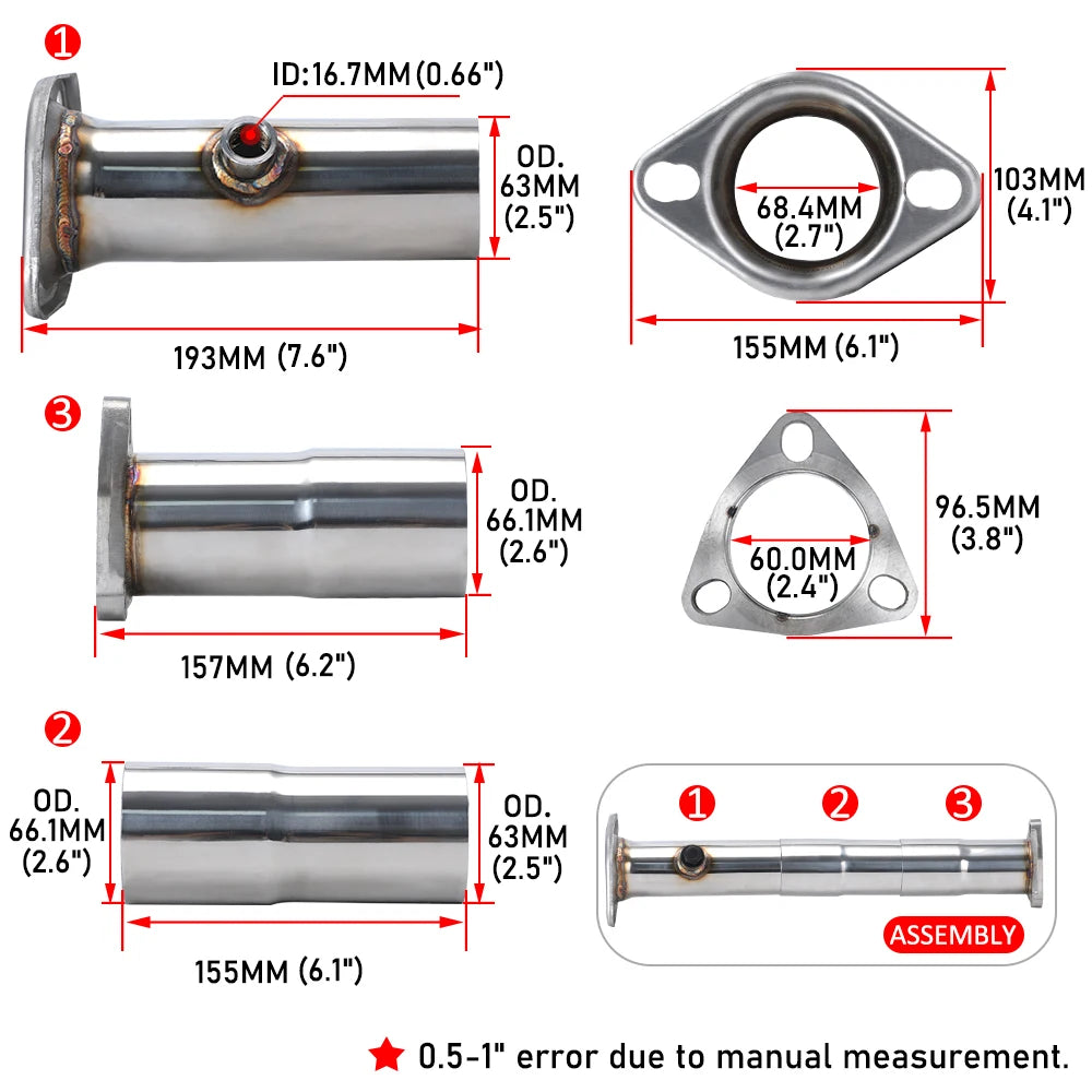 2.5" Stainless Steel Adjustable Car Exhaust Pipe Converter Kit For