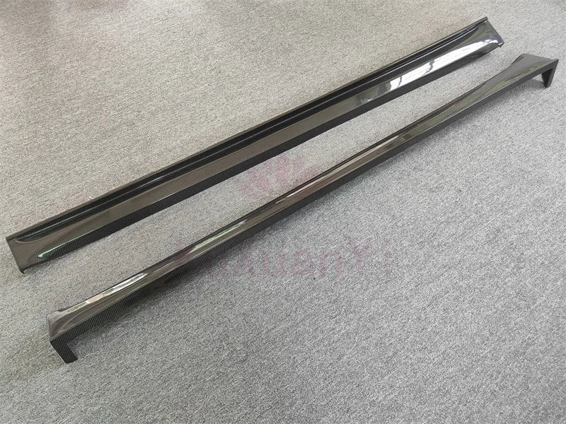 A pair of high-quality RZ style 3K carbon fiber side skirts for Tesla