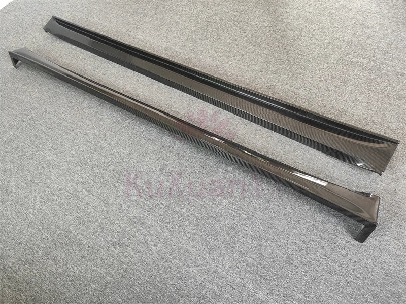 A pair of high-quality RZ style 3K carbon fiber side skirts for Tesla