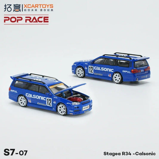 XCarToys x Pop Race 1:64 Stagea R34-Calsonic #12 Blue Diecast Model