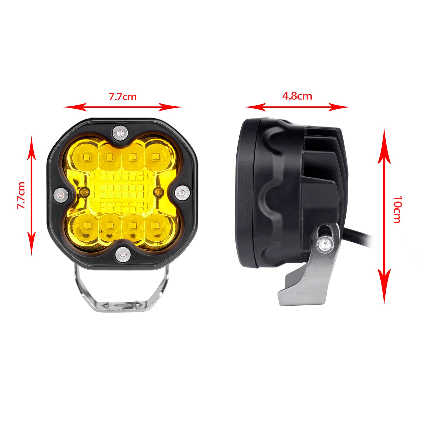 3 inch LED Work Light Fog Lamp Yellow with Side Post Mounting Bracket