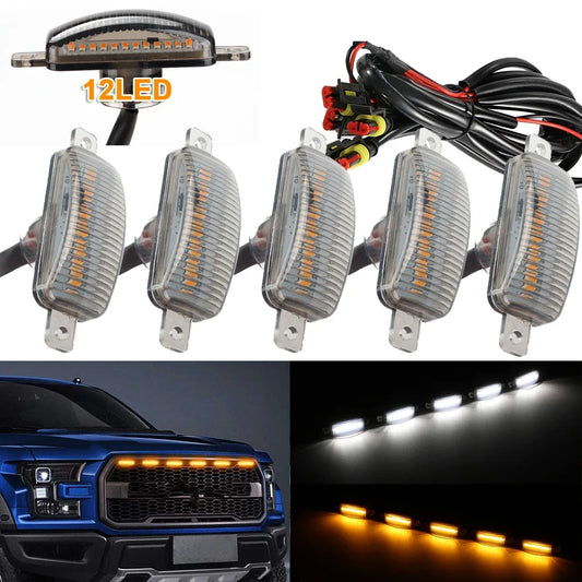 Universal Car LED Grille Light Smoked Amber White 12LED Grill Light