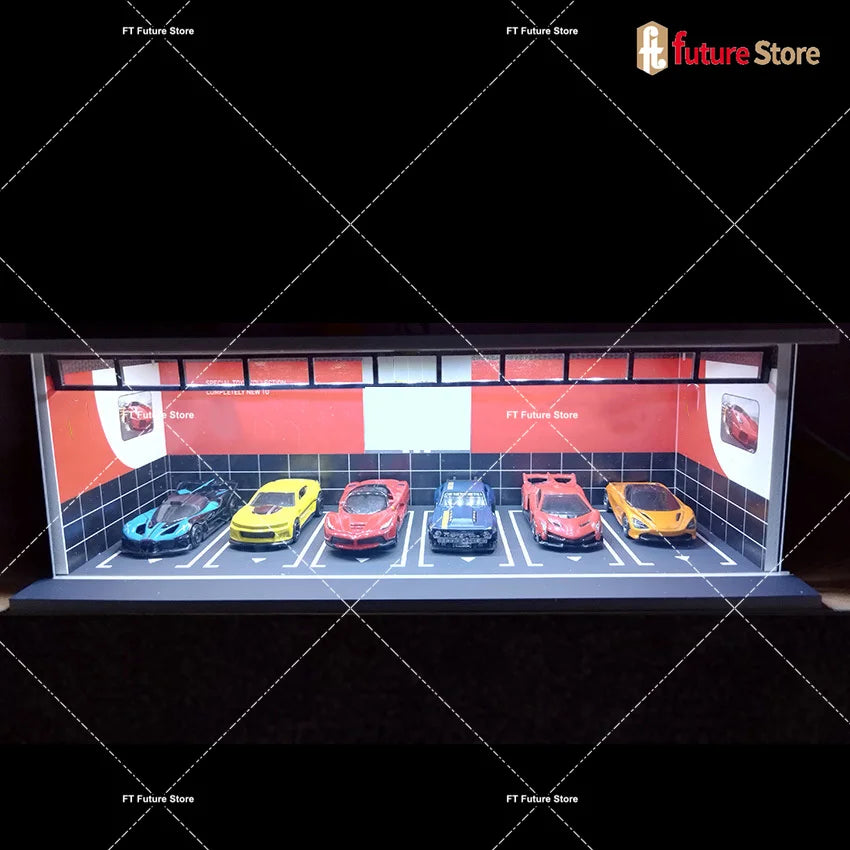 1/64 Garage Scene Model with Light Assembled Parking Lot Diorama