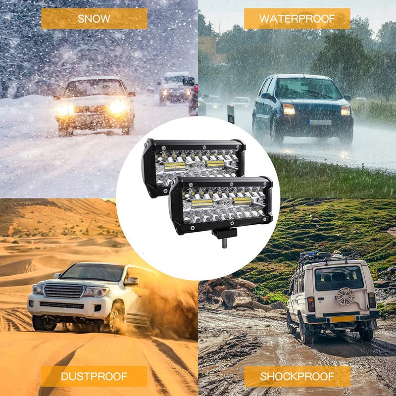 120W Car LED Light Bar 7Inch Driving Beam Off Road Fog Lamp Spot Flood