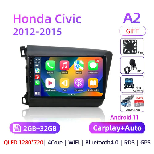 9" Android 12 Car Radio 8 Core For Honda Civic 2012 2013 2014 2015