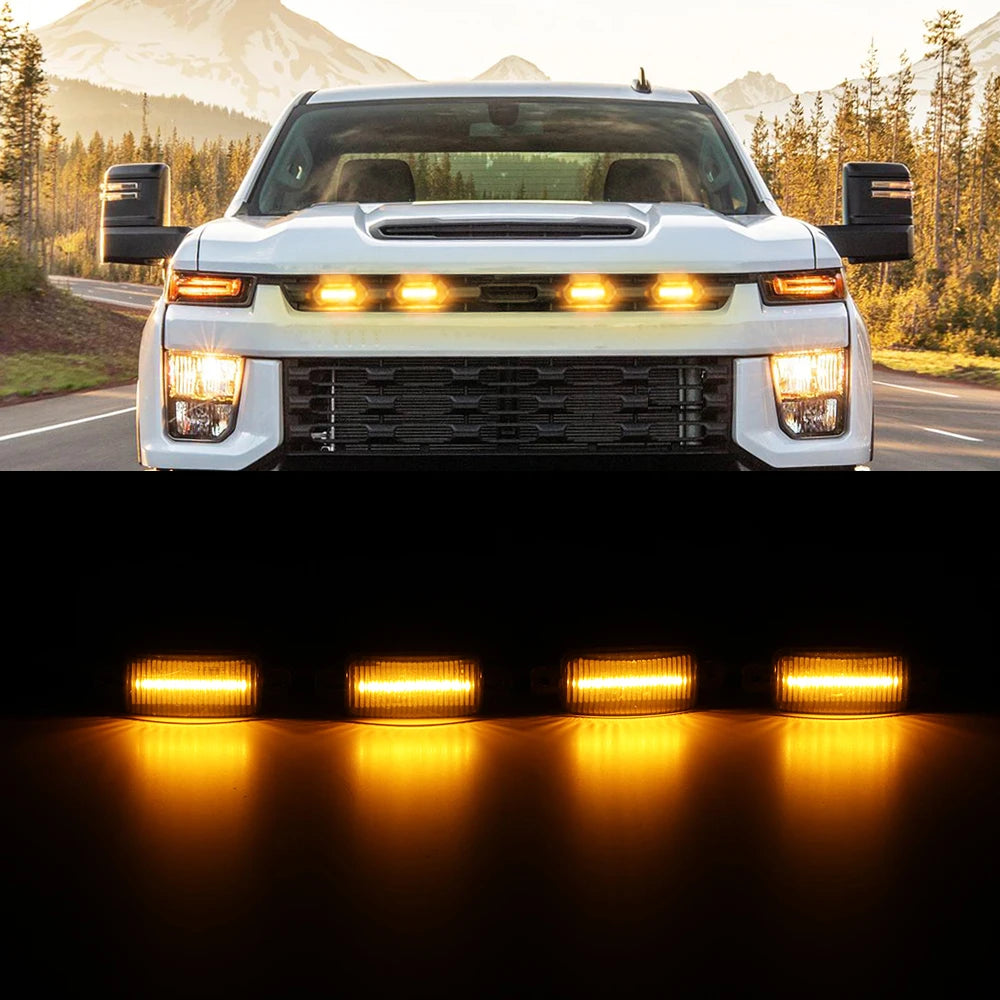 Universal Car LED Grille Light Smoked Amber White 12LED Grill Light