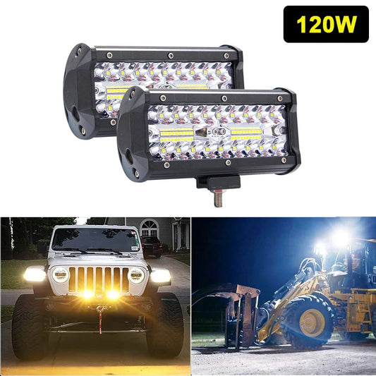 120W Car LED Light Bar 7Inch Driving Beam Off Road Fog Lamp Spot Flood