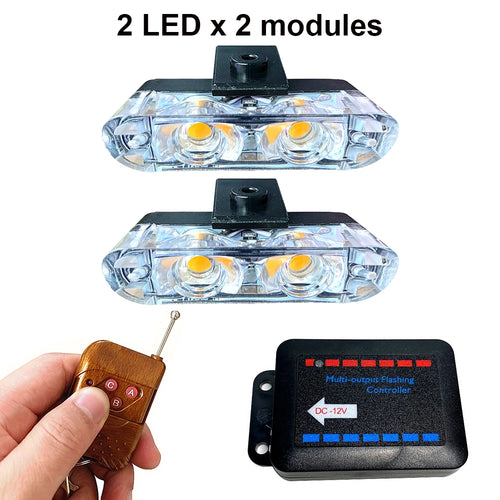 2LED Wireless Remote Car Strobe Light Police Emergency Warning Lamp