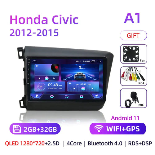 9" Android 12 Car Radio 8 Core For Honda Civic 2012 2013 2014 2015