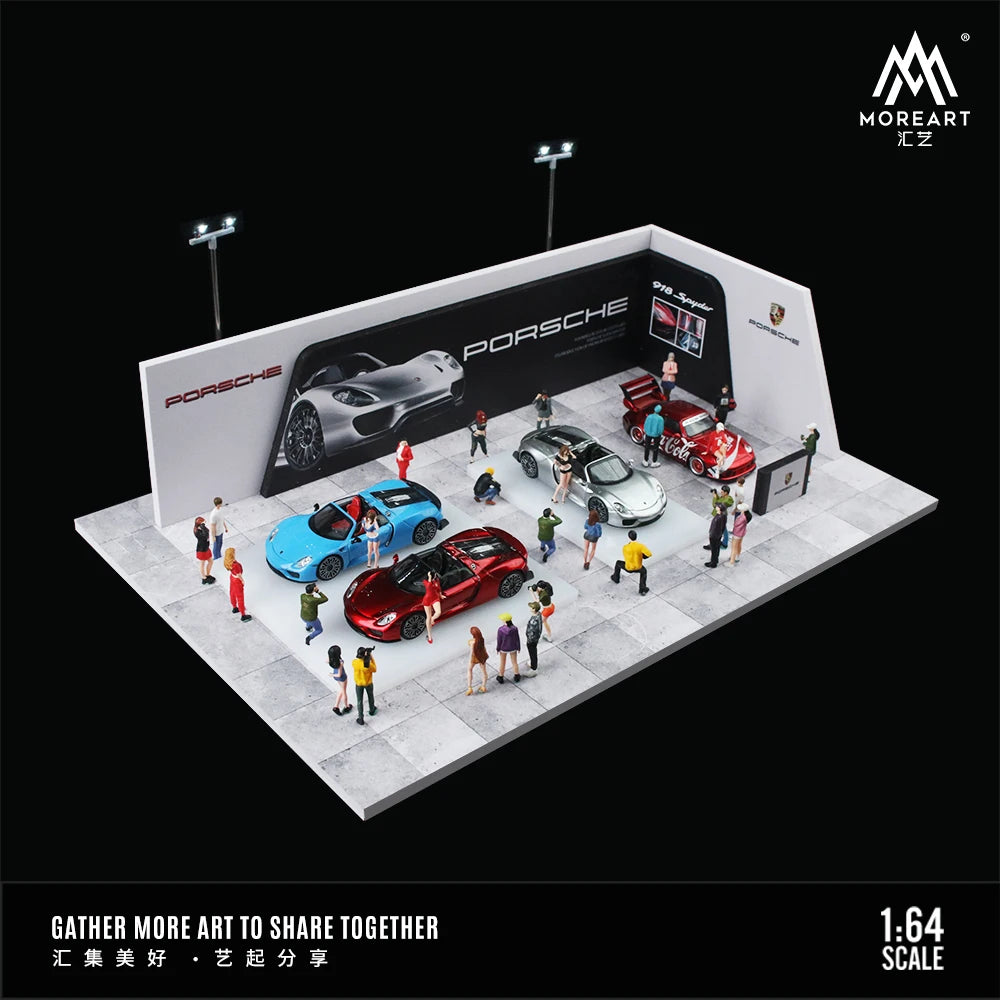 Timemicro+MoreArt 1:64 Porsche Motor Show Light Scene - In stock